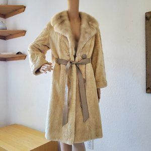 Vintage 1950's 60's Royal Furs Champagne Sheared Beaver Leather Fur Coat M/L
